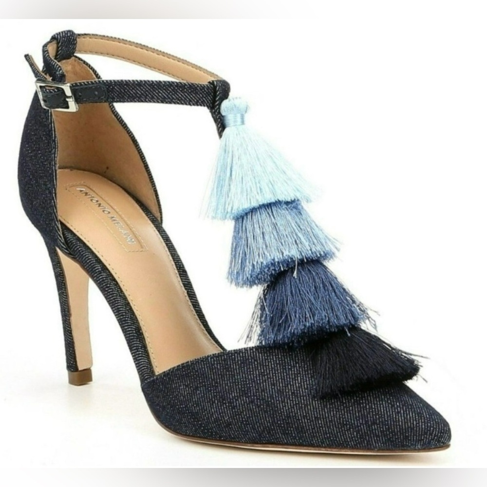 Antonio Melani Women’s Camalia Blue Denim Ombré Tassel Point Toe Heels Size 7